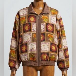 Vintage Feel Free by G.C Women's Multicolor Patterned Silk Bomber Jacket Medium
